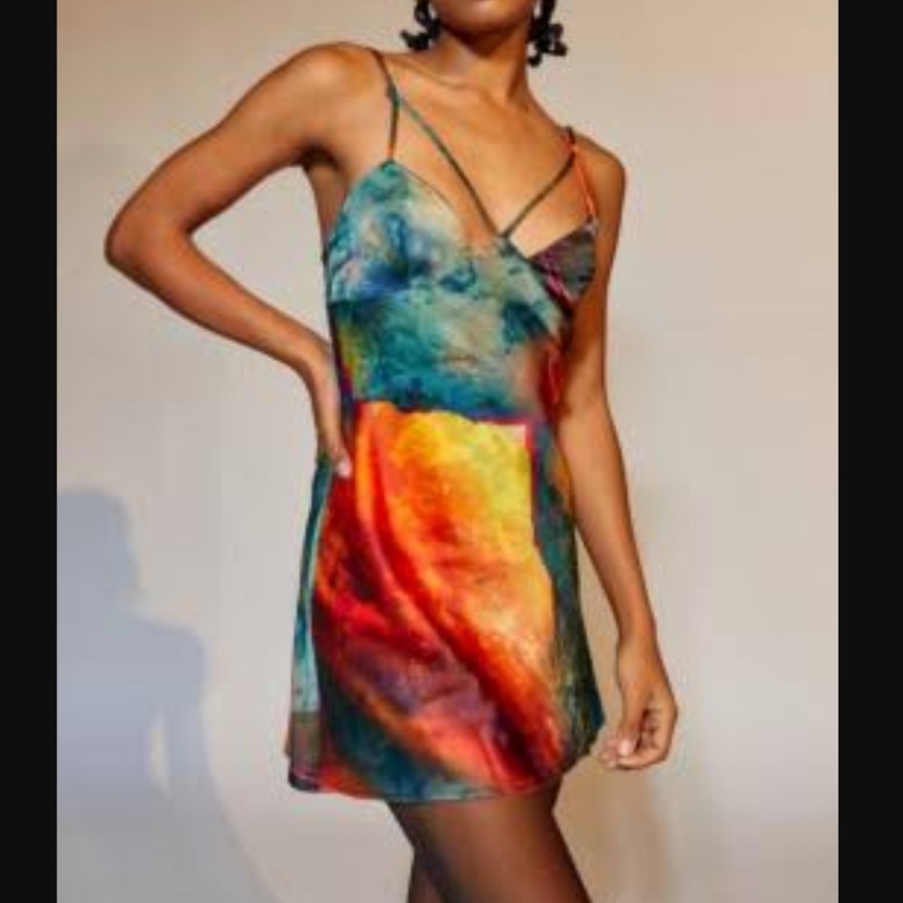 UO Pretty Please Cutout Mini Multicolor Dress Size Medium